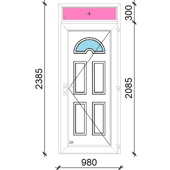 Műanyag bejárati ajtó 100x240 jobbos Miami 1 üveges felülvilágítóval 5 kamrás fehér