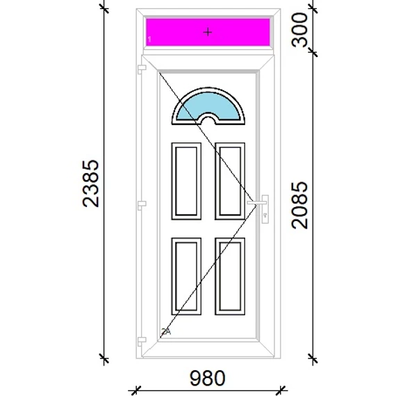Műanyag bejárati ajtó 100x240 balos Miami 1 üveges 3 rétegű üveggel extra vastag hőszigetelt panellal felülvilágítóval 5 kamrás fehér