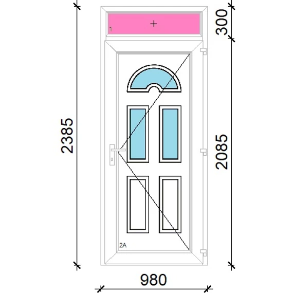 Műanyag bejárati ajtó 100x240 jobbos Miami 3 üveges felülvilágítóval 5 kamrás fehér