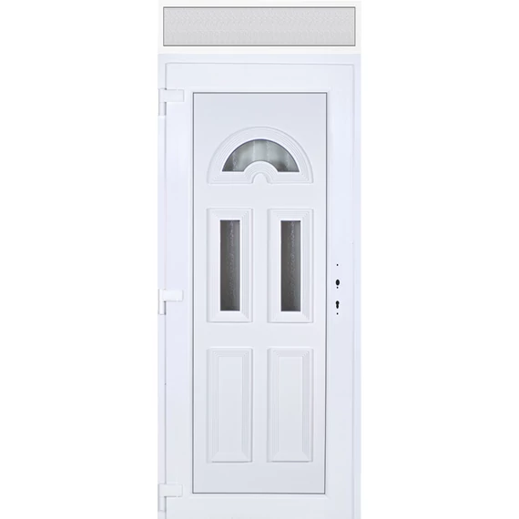Műanyag bejárati ajtó 100x240 balos Miami 3 üveges 3 rétegű üveggel extra vastag hőszigetelt panellal felülvilágítóval 5 kamrás fehér