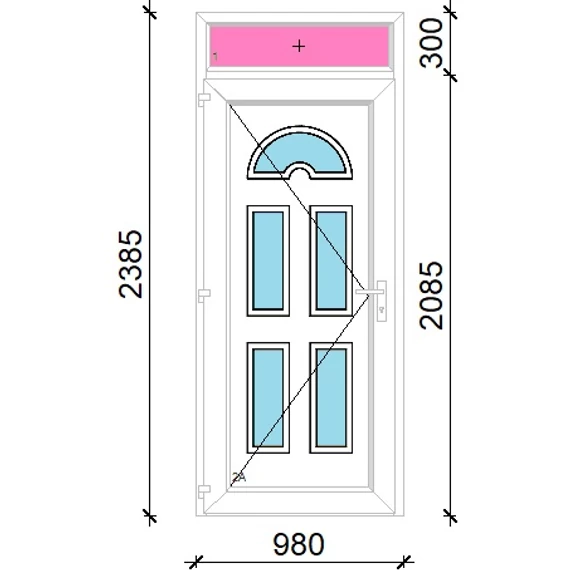 Műanyag bejárati ajtó 100x240 balos Miami 5 üveges felülvilágítóval 5 kamrás fehér