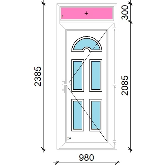 Műanyag bejárati ajtó 100x240 jobbos Miami 5 üveges felülvilágítóval 5 kamrás fehér