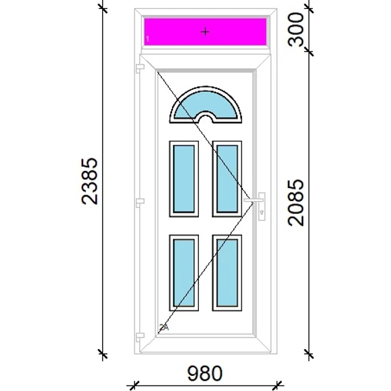 Műanyag bejárati ajtó 100x240 balos Miami 5 üveges 3 rétegű üveggel extra vastag hőszigetelt panellal felülvilágítóval 5 kamrás fehér
