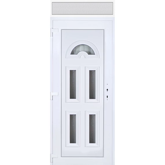 Műanyag bejárati ajtó 100x240 balos Miami 5 üveges 3 rétegű üveggel extra vastag hőszigetelt panellal felülvilágítóval 5 kamrás fehér