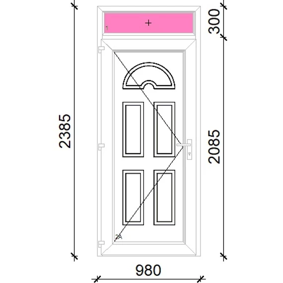 Műanyag bejárati ajtó 100x240 balos Miami tömör felülvilágítóval 5 kamrás fehér