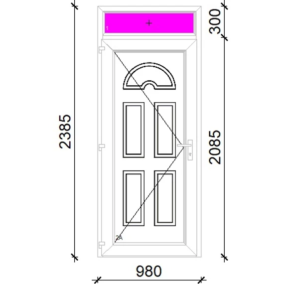 Műanyag bejárati ajtó 100x240 balos Miami tömör extra vastag hőszigetelt panellal felülvilágítóval 5 kamrás fehér