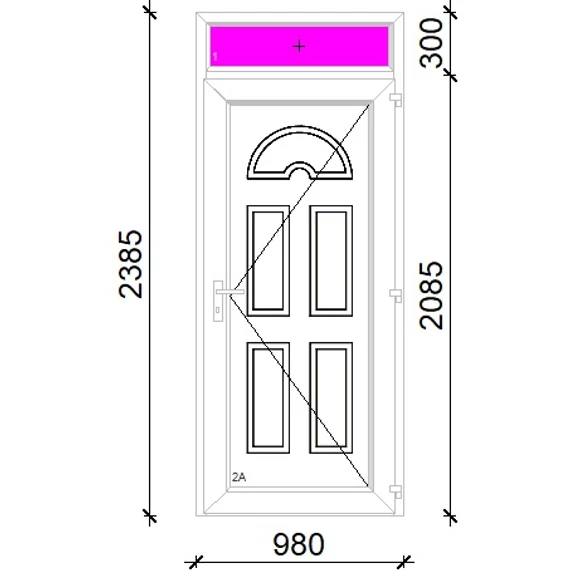 Műanyag bejárati ajtó 100x240 jobbos Miami tömör extra vastag hőszigetelt panellal felülvilágítóval 5 kamrás fehér
