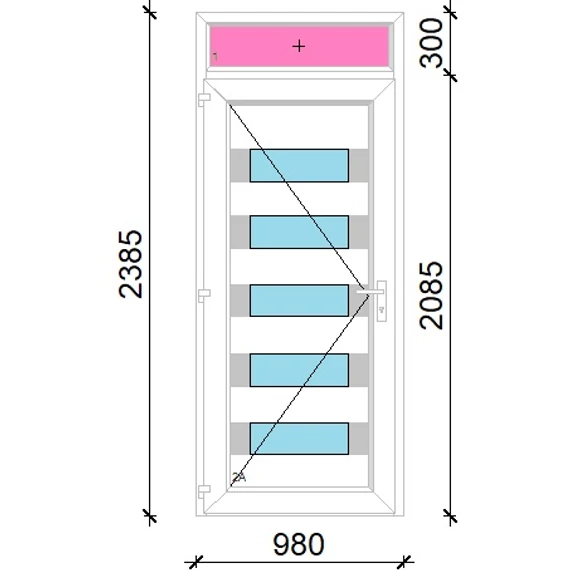 Műanyag bejárati ajtó 100x240 balos Sarasota 5 üveges Aluminium rátétes felülvilágítóval 5 kamrás fehér