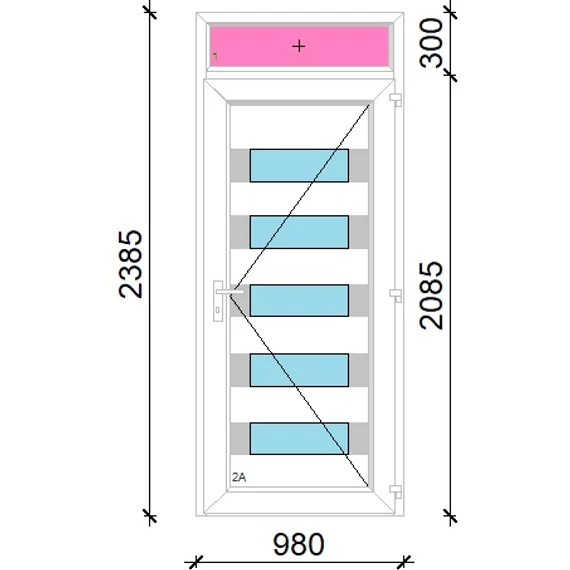 Műanyag bejárati ajtó 100x240 jobbos Sarasota 5 üveges Aluminium rátétes felülvilágítóval 5 kamrás fehér