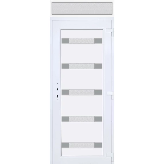 Műanyag bejárati ajtó 100x240 jobbos Sarasota 5 üveges Aluminium rátétes felülvilágítóval 5 kamrás fehér