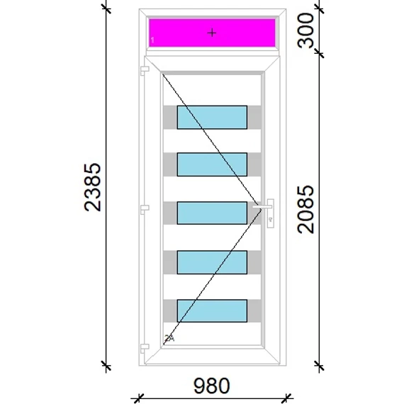 Műanyag bejárati ajtó 100x240 balos Sarasota 5 üveges 3 rétegű üveggel extra vastag hőszigetelt panellal felülvilágítóval 5 kamrás fehér