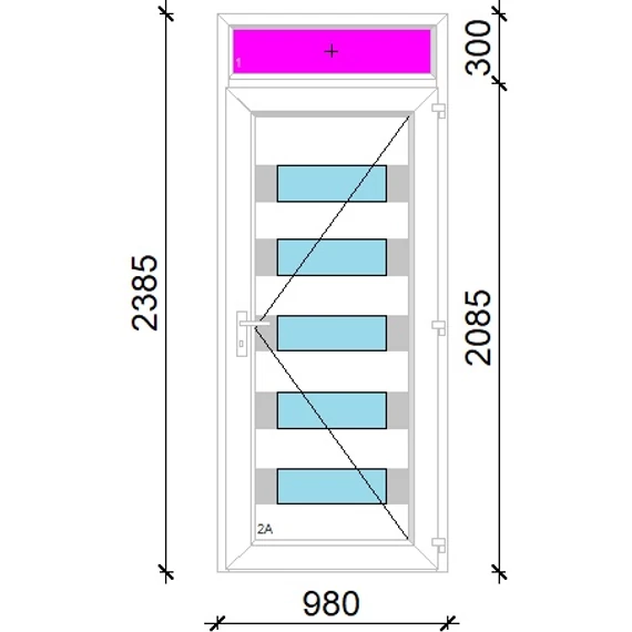 Műanyag bejárati ajtó 100x240 jobbos Sarasota 5 üveges 3 rétegű üveggel extra vastag hőszigetelt panellal felülvilágítóval 5 kamrás fehér
