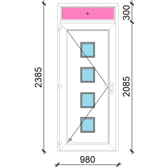 Műanyag bejárati ajtó 100x240 balos Tampa 4 üveges felülvilágítóval 5 kamrás fehér