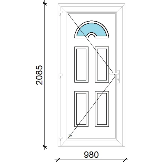 Műanyag bejárati ajtó 100x210 balos Miami 1 üveges 3 rétegű üveggel extra vastag hőszigetelt panellal 5 kamrás fehér