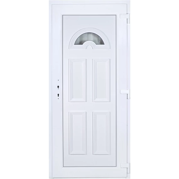 Műanyag bejárati ajtó 100x210 jobbos Miami 1 üveges 3 rétegű üveggel extra vastag hőszigetelt panellal 5 kamrás fehér
