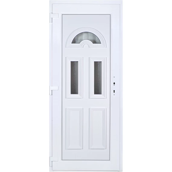 Műanyag bejárati ajtó 90x210 balos Miami 3 üveges 5 kamrás fehér