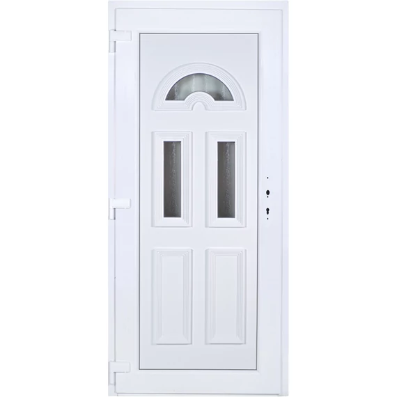 Műanyag bejárati ajtó 100x210 balos Miami 3 üveges 5 kamrás fehér