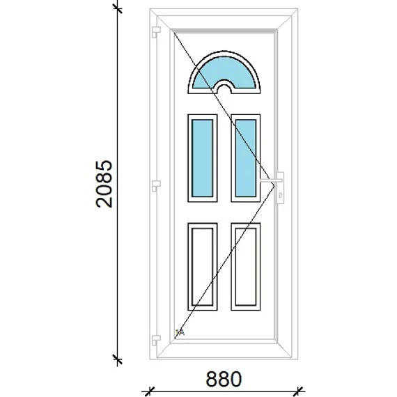 Műanyag bejárati ajtó 90x210 balos Miami 3 üveges 3 rétegű üveggel extra vastag hőszigetelt panellal 5 kamrás fehér