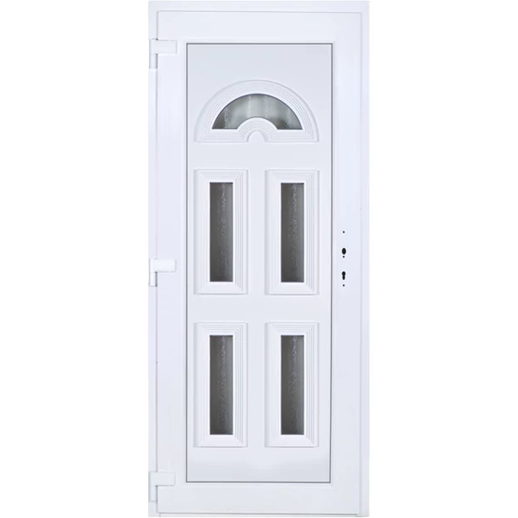 Műanyag bejárati ajtó 90x210 balos Miami 5 üveges 3 rétegű üveggel extra vastag hőszigetelt panellal 5 kamrás fehér