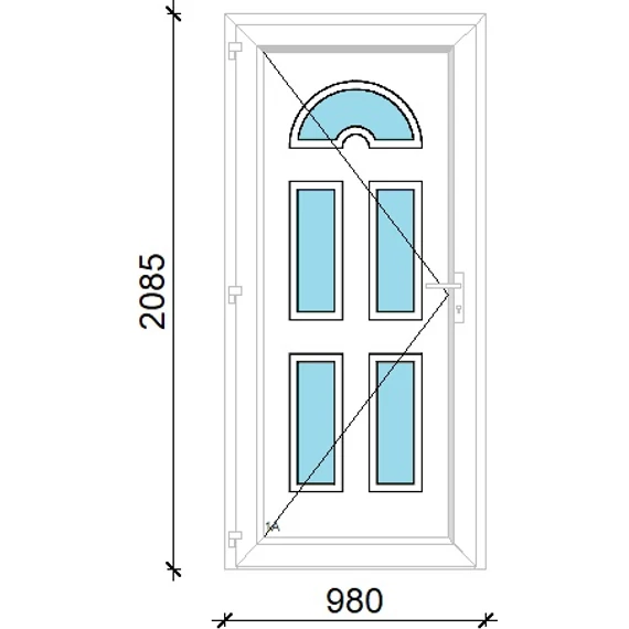 Műanyag bejárati ajtó 100x210 balos Miami 5 üveges 3 rétegű üveggel extra vastag hőszigetelt panellal 5 kamrás fehér