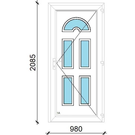 Műanyag bejárati ajtó 100x210 jobbos Miami 5 üveges 3 rétegű üveggel extra vastag hőszigetelt panellal 5 kamrás fehér