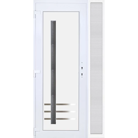 Műanyag bejárati ajtó 120x210 balos Daytona 1 üveges 3 rétegű üveggel extra vastag hőszigetelt panellal oldalvilágítóval 5 kamrás fehér