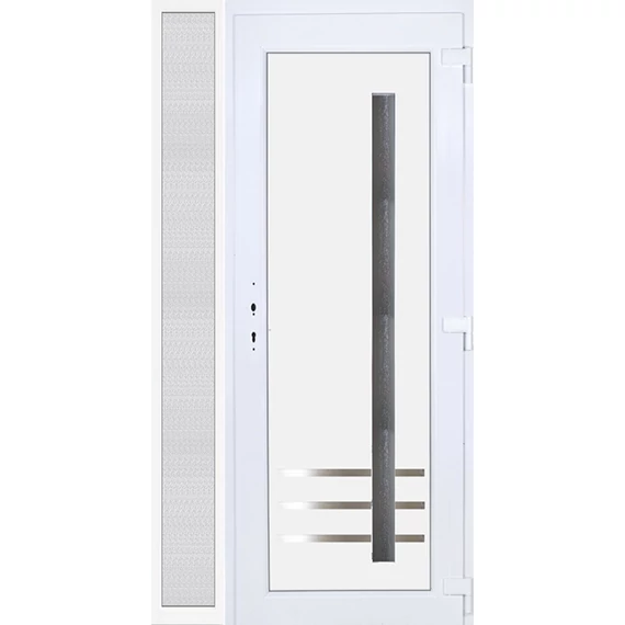 Műanyag bejárati ajtó 120x210 jobbos Daytona 1 üveges 3 rétegű üveggel extra vastag hőszigetelt panellal oldalvilágítóval 5 kamrás fehér