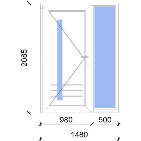 Műanyag bejárati ajtó 150x210 balos Daytona 1 üveges 3 rétegű üveggel extra vastag hőszigetelt panellal oldalvilágítóval 5 kamrás fehér