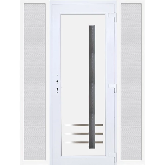 Műanyag bejárati ajtó 180x210 jobbos Daytona 1 üveges 3 rétegű üveggel extra vastag hőszigetelt panellal oldalvilágítóval 5 kamrás fehér