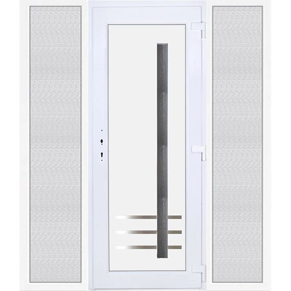 Műanyag bejárati ajtó 200x210 jobbos Daytona 1 üveges 3 rétegű üveggel extra vastag hőszigetelt panellal oldalvilágítóval 5 kamrás fehér