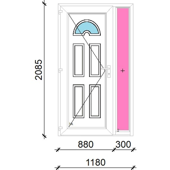 Műanyag bejárati ajtó 120x210 balos Miami 1 üveges oldalvilágítóval 5 kamrás fehér