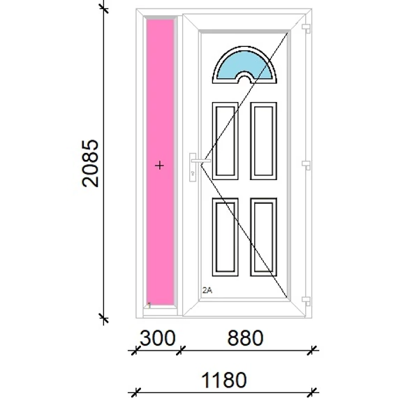 Műanyag bejárati ajtó 120x210 jobbos Miami 1 üveges oldalvilágítóval 5 kamrás fehér