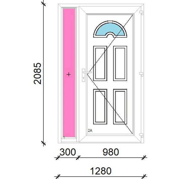 Műanyag bejárati ajtó 130x210 jobbos Miami 1 üveges oldalvilágítóval 5 kamrás fehér