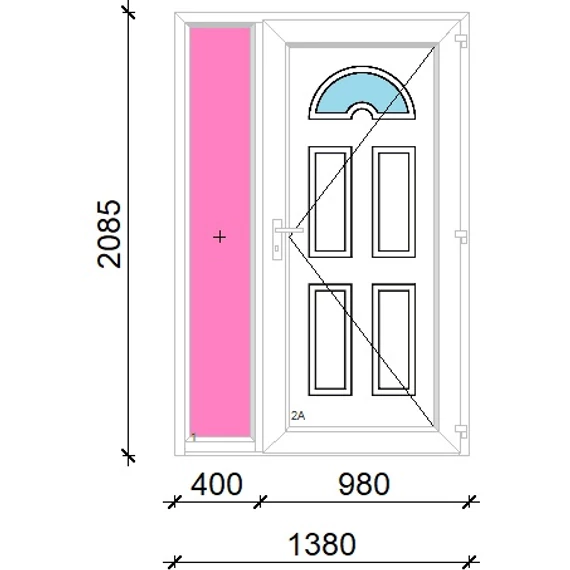 Műanyag bejárati ajtó 140x210 balos Miami 1 üveges oldalvilágítóval 5 kamrás fehér