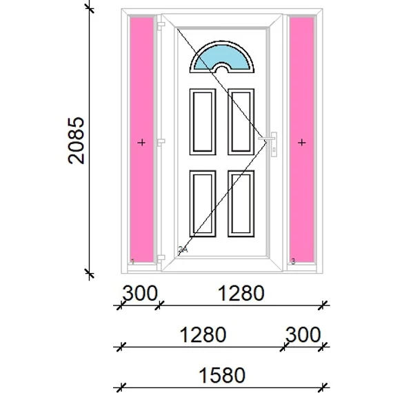Műanyag bejárati ajtó 160x210 balos Miami 1 üveges oldalvilágítóval 5 kamrás fehér
