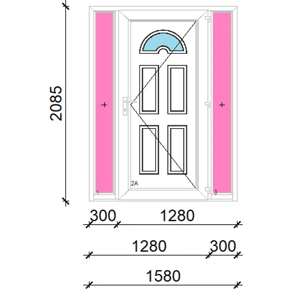 Műanyag bejárati ajtó 160x210 jobbos Miami 1 üveges oldalvilágítóval 5 kamrás fehér