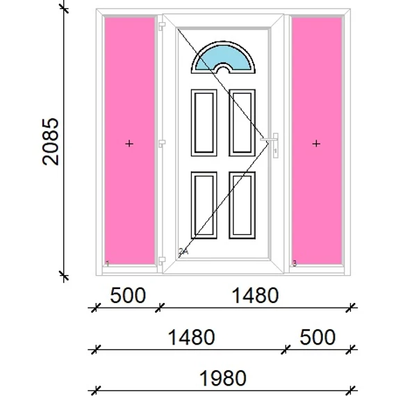 Műanyag bejárati ajtó 200x210 balos Miami 1 üveges oldalvilágítóval 5 kamrás fehér