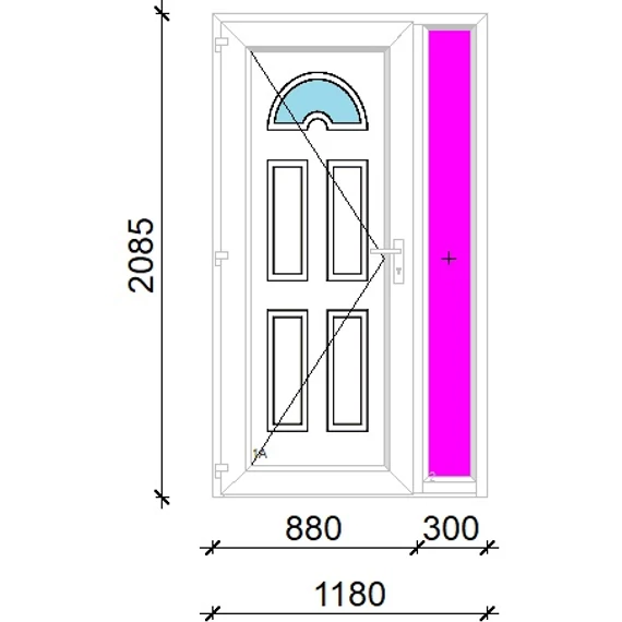 Műanyag bejárati ajtó 120x210 balos Miami 1 üveges 3 rétegű üveggel extra vastag hőszigetelt panellal oldalvilágítóval 5 kamrás fehér