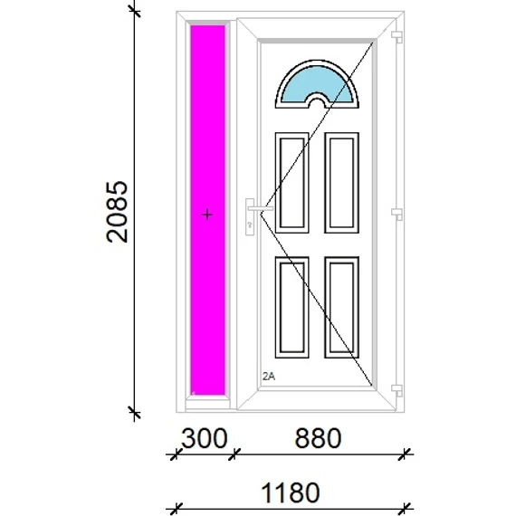 Műanyag bejárati ajtó 120x210 jobbos Miami 1 üveges 3 rétegű üveggel extra vastag hőszigetelt panellal oldalvilágítóval 5 kamrás fehér