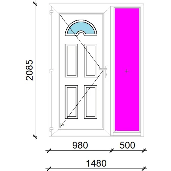 Műanyag bejárati ajtó 150x210 balos Miami 1 üveges 3 rétegű üveggel extra vastag hőszigetelt panellal oldalvilágítóval 5 kamrás fehér