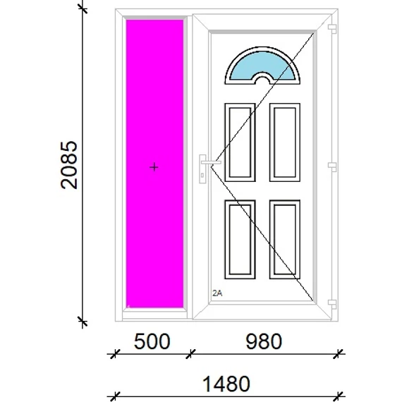 Műanyag bejárati ajtó 150x210 jobbos Miami 1 üveges 3 rétegű üveggel extra vastag hőszigetelt panellal oldalvilágítóval 5 kamrás fehér