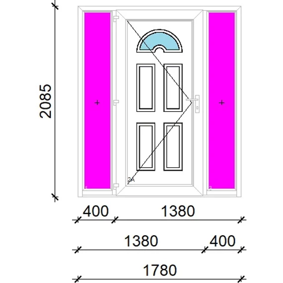 Műanyag bejárati ajtó 180x210 balos Miami 1 üveges 3 rétegű üveggel extra vastag hőszigetelt panellal oldalvilágítóval 5 kamrás fehér