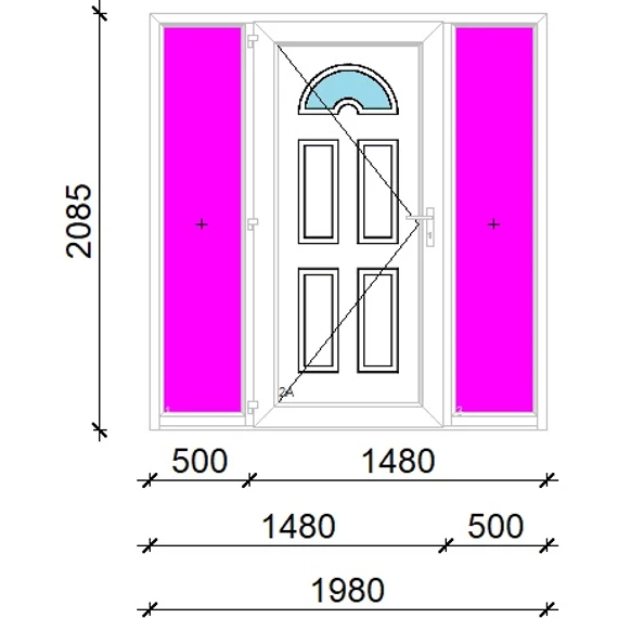 Műanyag bejárati ajtó 200x210 balos Miami 1 üveges 3 rétegű üveggel extra vastag hőszigetelt panellal oldalvilágítóval 5 kamrás fehér