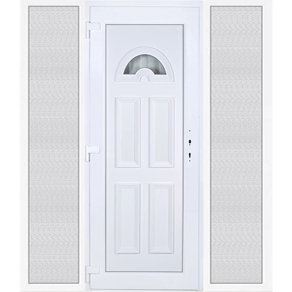 Műanyag bejárati ajtó 200x210 balos Miami 1 üveges 3 rétegű üveggel extra vastag hőszigetelt panellal oldalvilágítóval 5 kamrás fehér