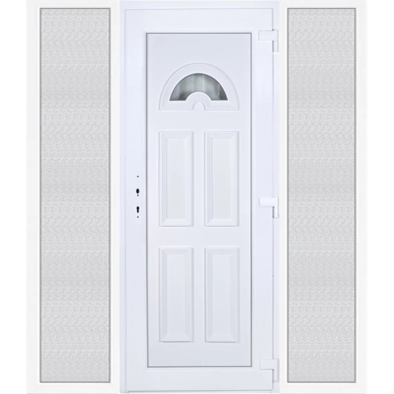 Műanyag bejárati ajtó 200x210 jobbos Miami 1 üveges 3 rétegű üveggel extra vastag hőszigetelt panellal oldalvilágítóval 5 kamrás fehér