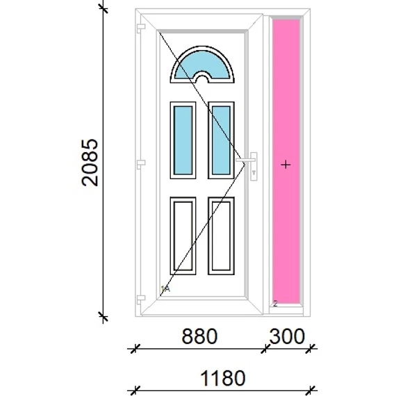 Műanyag bejárati ajtó 120x210 balos Miami 3 üveges oldalvilágítóval 5 kamrás fehér