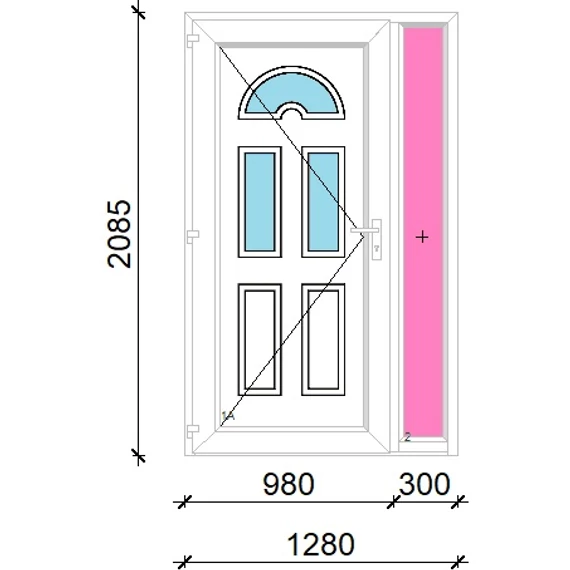 Műanyag bejárati ajtó 130x210 balos Miami 3 üveges oldalvilágítóval 5 kamrás fehér