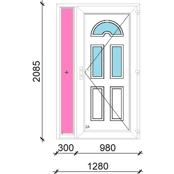 Műanyag bejárati ajtó 130x210 jobbos Miami 3 üveges oldalvilágítóval 5 kamrás fehér