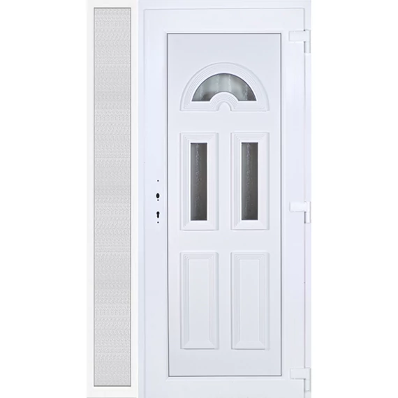 Műanyag bejárati ajtó 130x210 jobbos Miami 3 üveges oldalvilágítóval 5 kamrás fehér