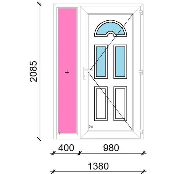Műanyag bejárati ajtó 140x210 jobbos Miami 3 üveges oldalvilágítóval 5 kamrás fehér